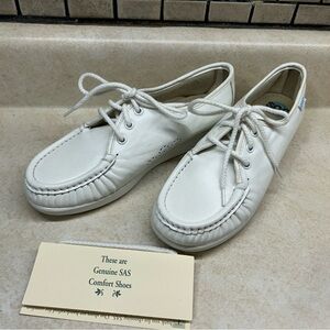 New SAS SIESTA Moc Toe Lace White Leather Soft Step Women Shoes Size 5.5M